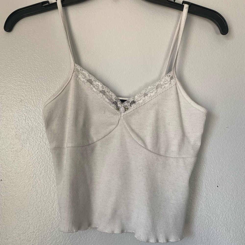 White Cropped Spaghetti Strap Tank